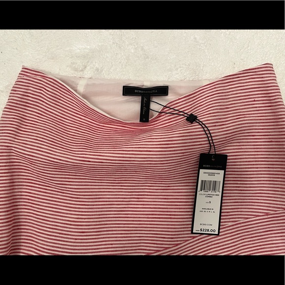 BCBGMAXAZRIA Pinstriped Asymmetric Skirt In Lipstick Red - Picture 5 of 6